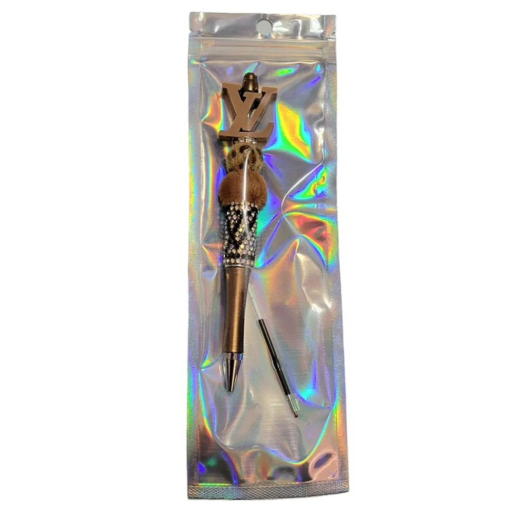 Fashion Fancy Bling Fur Beaded Ballpoint Twist Pen Focal Bead Tan